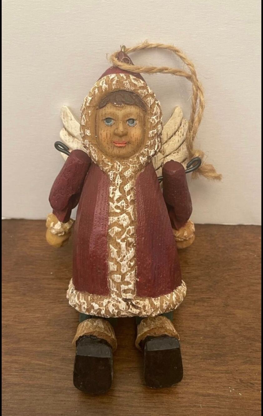 folk art Christmas angel wood look
